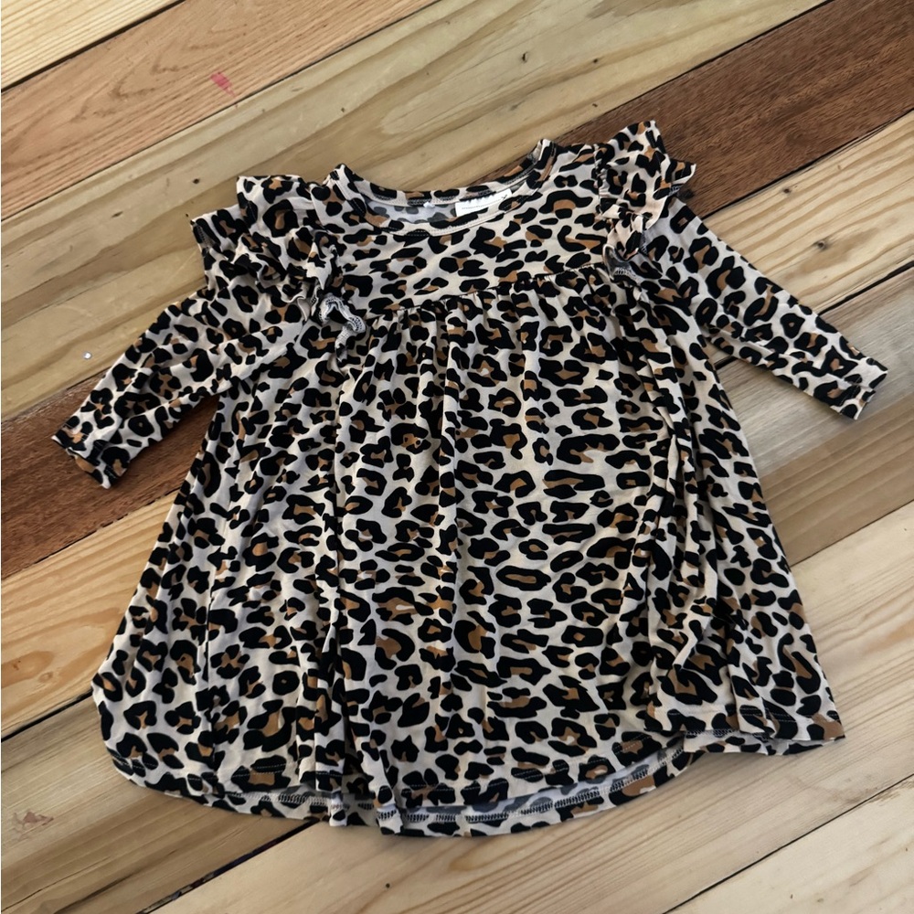 Posh Peanut Leopard Print Long Sleeve Dress in Black and Tan
